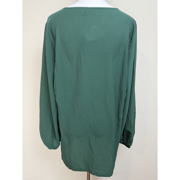 Belongsci Women's Sz XL NWT Blouse Long Sleeve V-Neck Dark Green Tunic Holidays - Picture 6 of 15